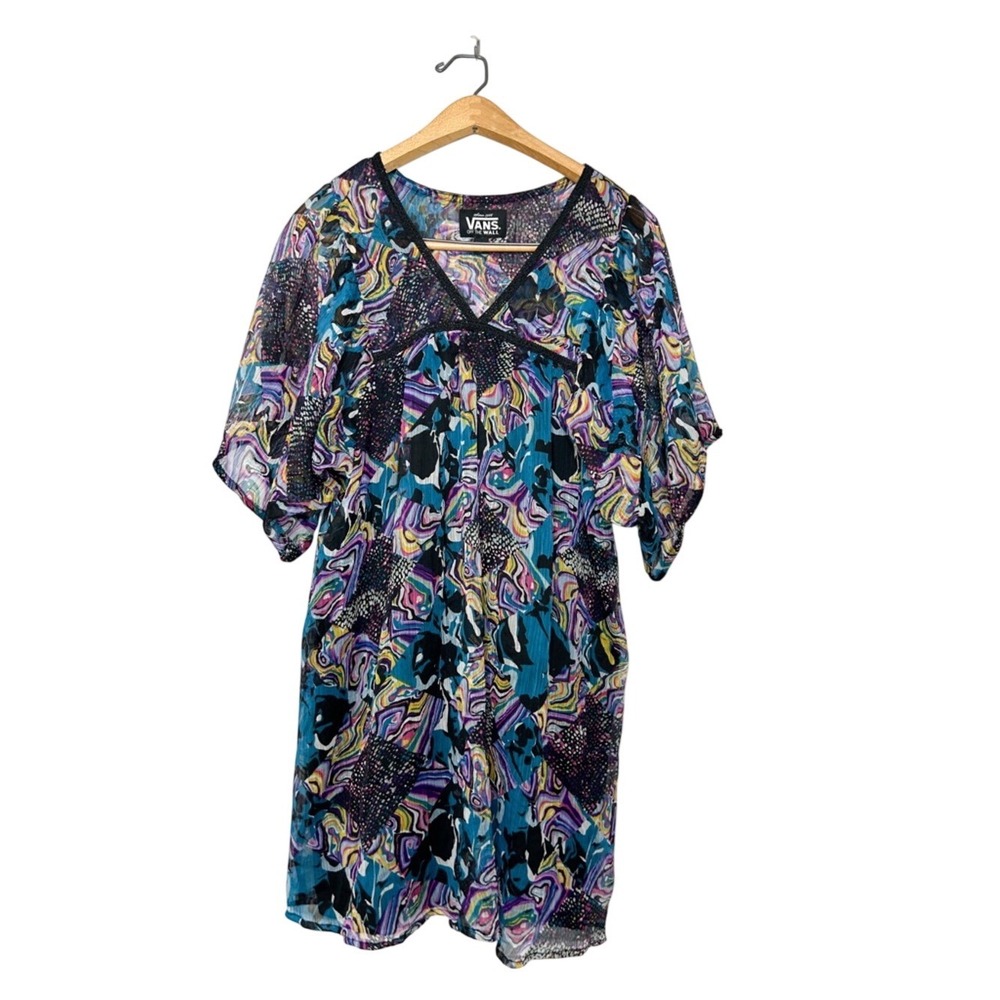 Vans Early 2000s Scene Myspace Indie Sleaze Abstract Print Flowy Mini‎ Dress L